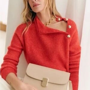 Sezane Pull Trudy Rouge Sweater Medium mohair soft top